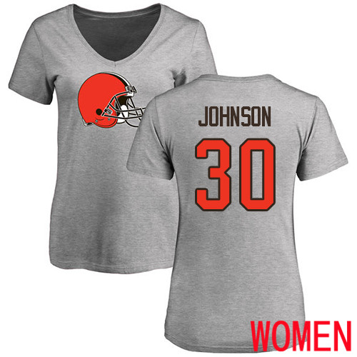 Cleveland Browns D Ernest Johnson Women Ash Jersey #30 NFL Football Name and Number Logo T Shirt